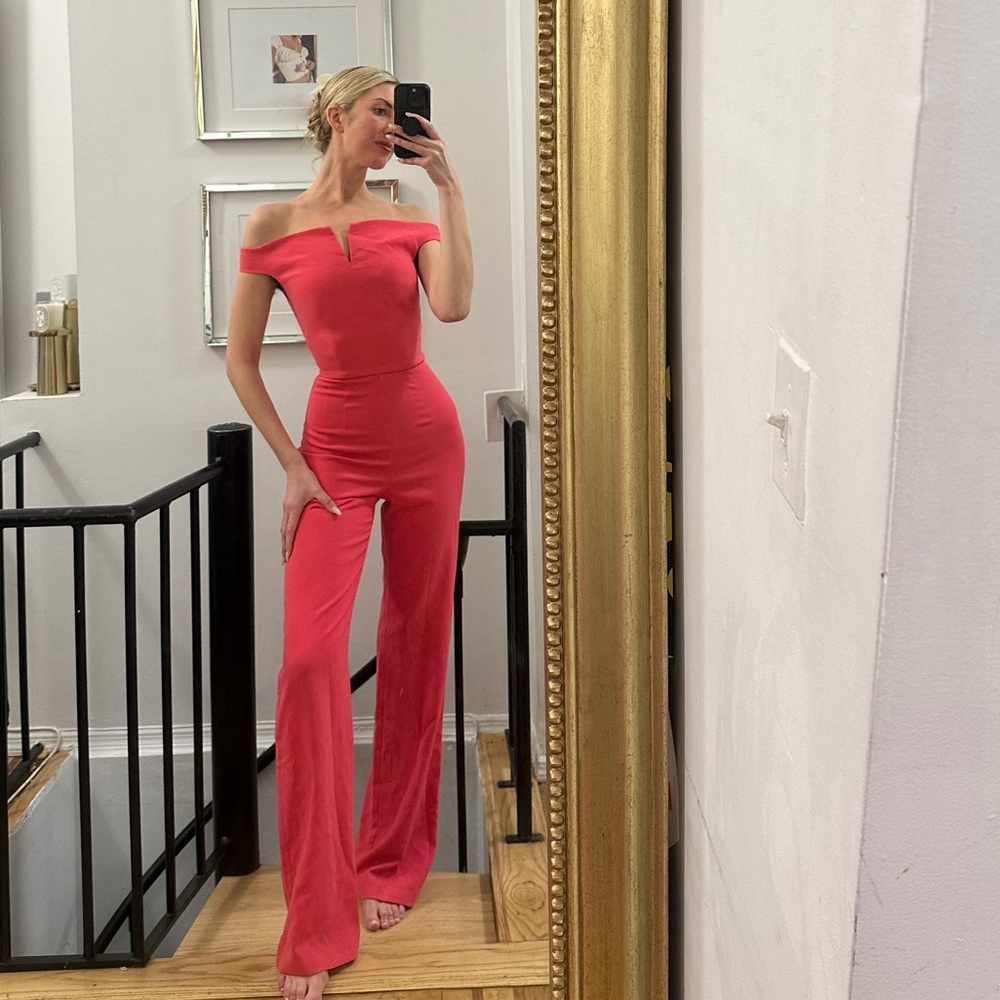 One of a kind BLACK HALO sample jumpsuit size 2 salmon pink orange color RARE!